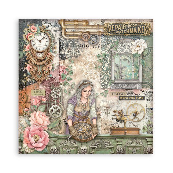 Papier scrapbooking, 30x30cm, Gardens of time  - Stamperia - 22 feuilles, motif recto