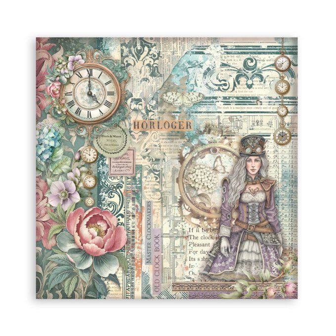 Papier scrapbooking, 30x30cm, Gardens of time  - Stamperia - 22 feuilles, motif recto