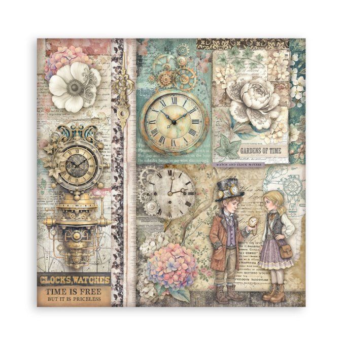 Papier scrapbooking, 30x30cm, Gardens of time  - Stamperia - 22 feuilles, motif recto