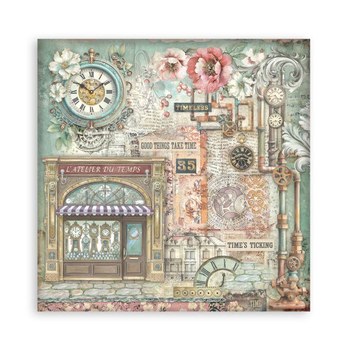 Papier scrapbooking, 30x30cm, Gardens of time  - Stamperia - 22 feuilles, motif recto