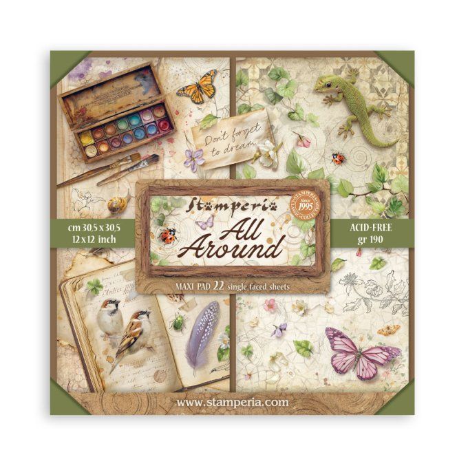 Papier scrapbooking, 30x30cm, All around - Stamperia - 22 feuilles, motif recto