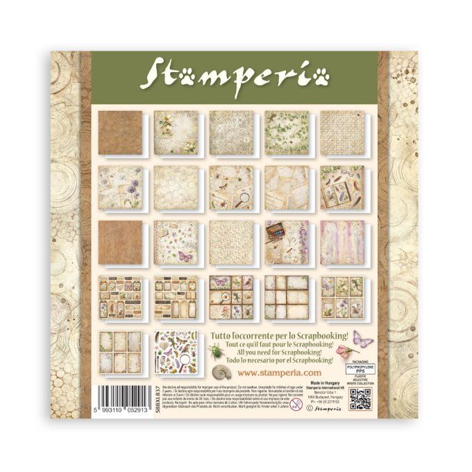 Papier scrapbooking, 30x30cm, All around  - Stamperia - 22 feuilles, motif recto 