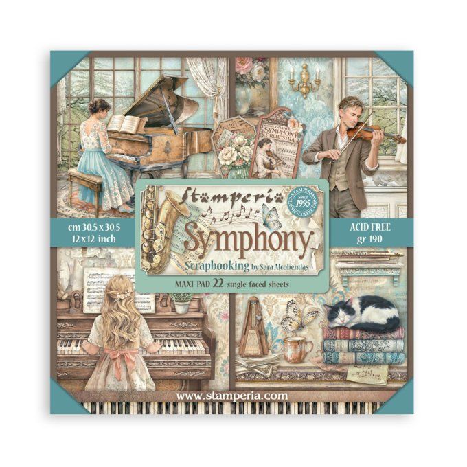 Papier scrapbooking, 30x30cm, Symphony - Stamperia - 22 feuilles, motif recto