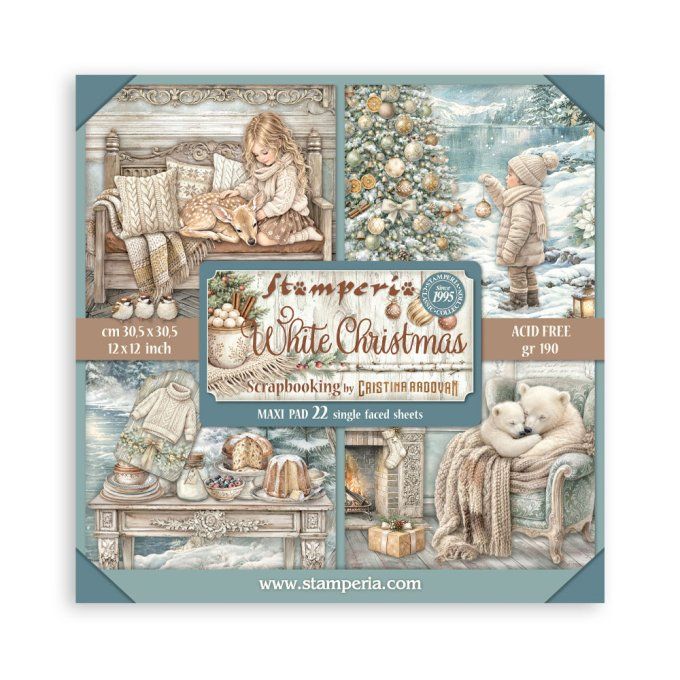 Collection White christmas, 30x30cm - 22 feuilles motif recto - Stamperia - 190g