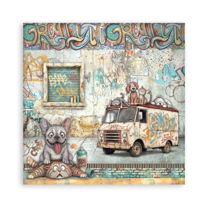 Papier scrapbooking, 30.5x30.5cm, Furry friends 2 - Stamperia - 22 feuilles - motif recto