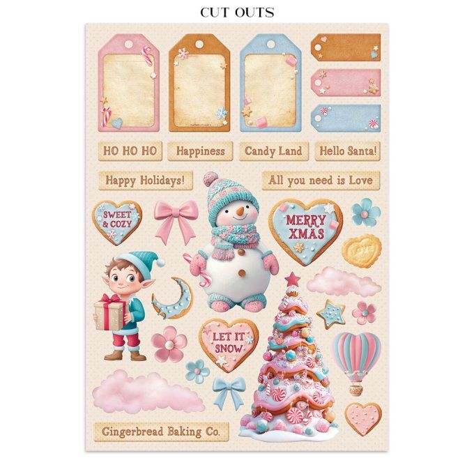 Stamperia, Junk Journal Collection Candy christmas - Fond, stickers, découpages