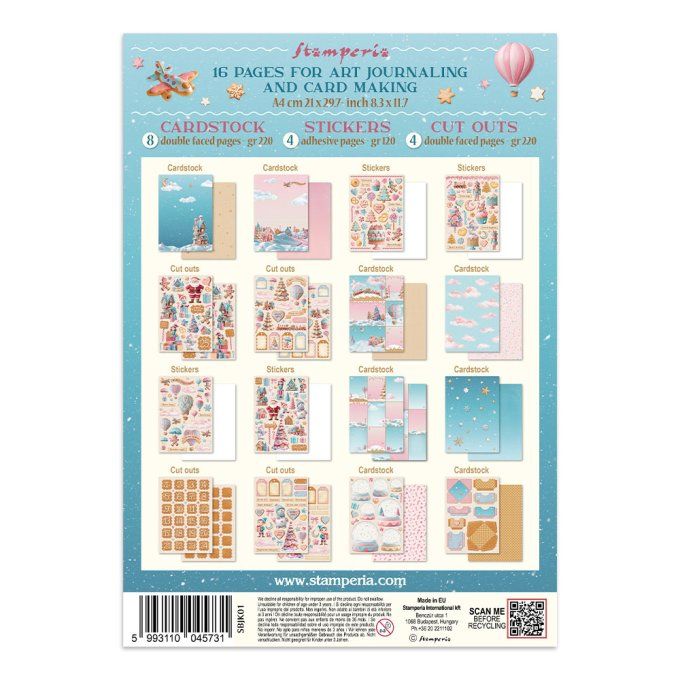 Stamperia, Junk Journal Collection Candy christmas - Fond, stickers, découpages