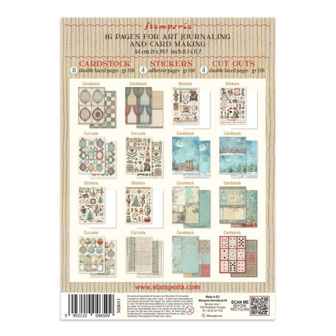 Stamperia, Junk Journal Collection Alice in christmas - Fond, découpages