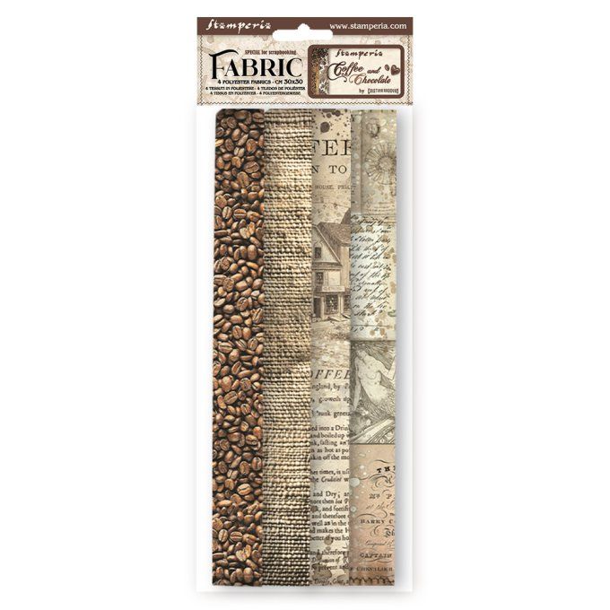 4 tissus polyester, collection : Coffee and chocolate - Stamperia - dimension : 30x30cm