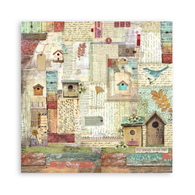 4 tissus polyester, collection : Garden - Stamperia - dimension : 30x30cm