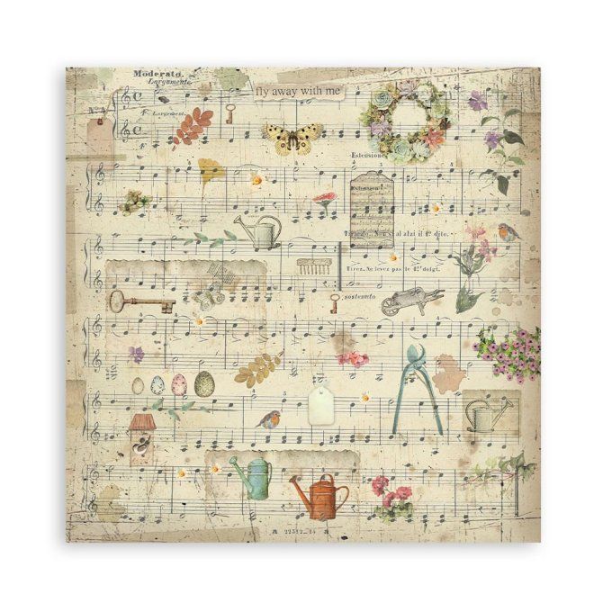 4 tissus polyester, collection : Garden - Stamperia - dimension : 30x30cm