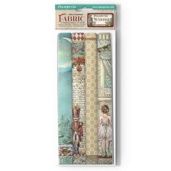 4 tissus polyester, collection : The Nutcracker - Stamperia - dimension : 30x30cm
