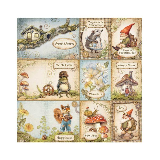 4 tissus polyester, collection : Hidden grove - Stamperia - dimension : 30x30cm 