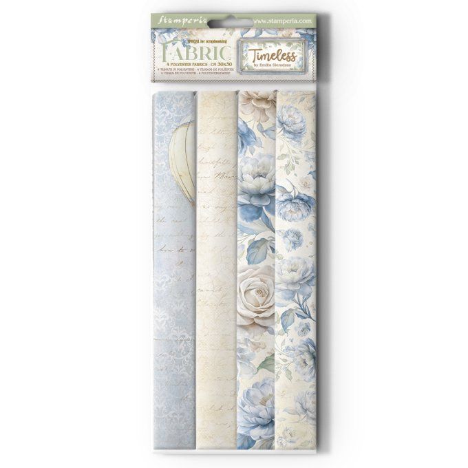 4 tissus polyester, collection : Timeless - Stamperia - dimension : 30x30cm
