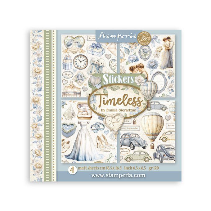 4 feuilles de stickers, dimensions 16.5x16.5cm, Timeless, Stamperia