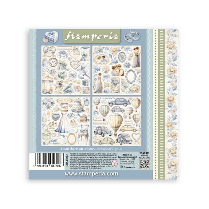 4 feuilles de stickers, dimensions 16.5x16.5cm, Timeless, Stamperia