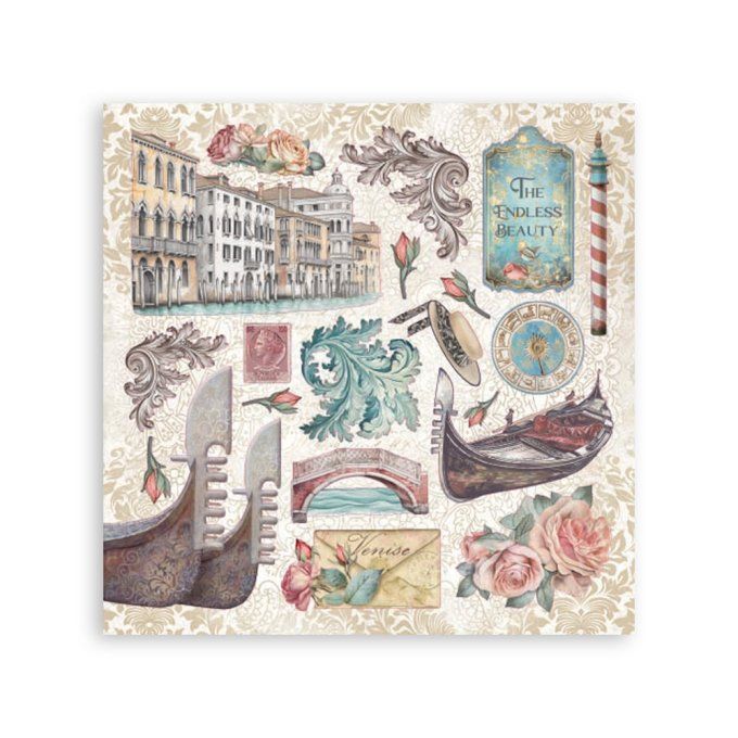 4 feuilles de stickers, dimensions 16.5x16.5cm, Venice city of art, Stamperia