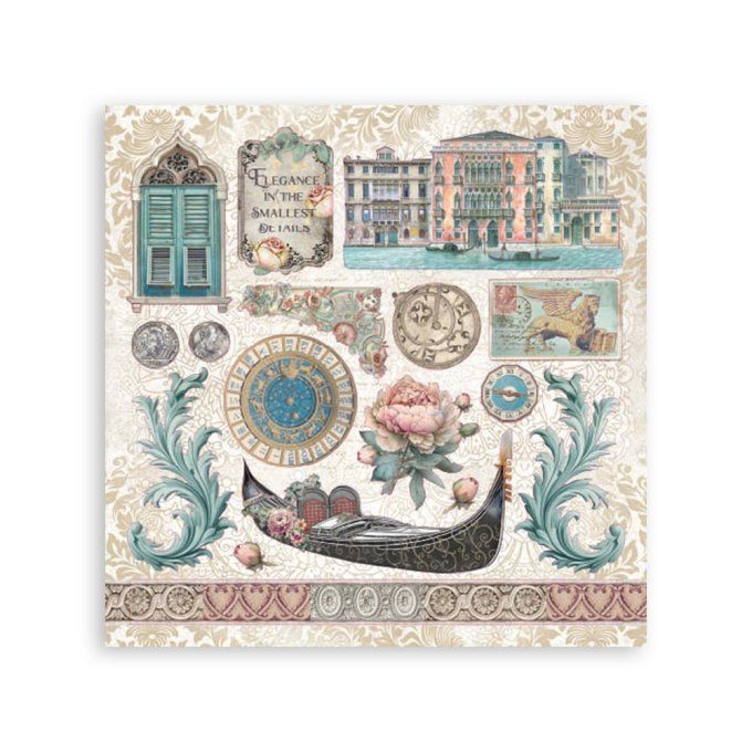 4 feuilles de stickers, dimensions 16.5x16.5cm, Venice city of art, Stamperia