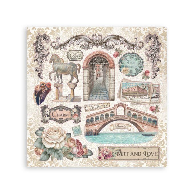 4 feuilles de stickers, dimensions 16.5x16.5cm, Venice city of art, Stamperia