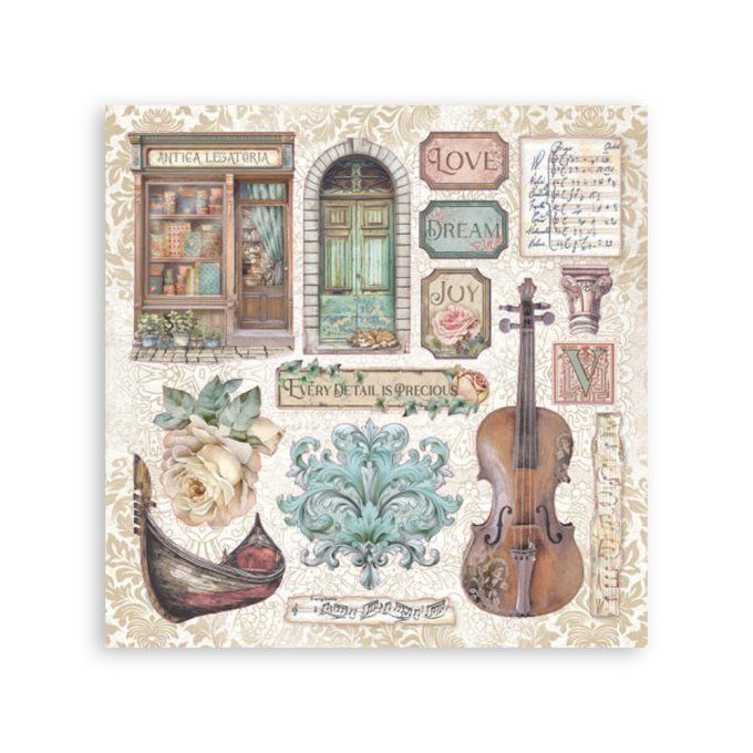 4 feuilles de stickers, dimensions 16.5x16.5cm, Venice city of art, Stamperia
