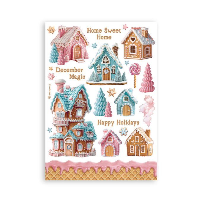 8 feuilles, éléments autocollants, dim. 14.5x21cm environ, Candy christmas, Stamperia