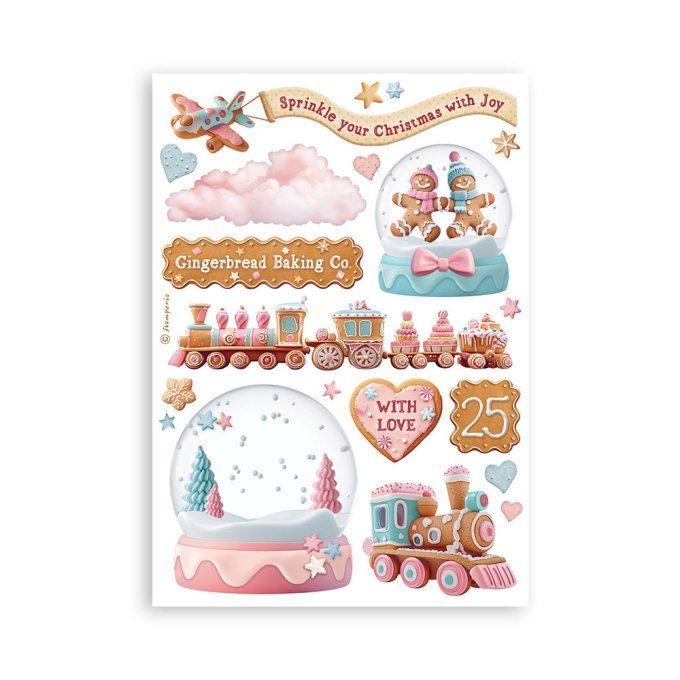 8 feuilles, éléments autocollants, dim. 14.5x21cm environ, Candy christmas, Stamperia