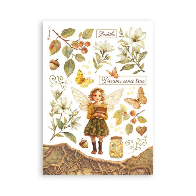 8 feuilles, éléments autocollants, dim. 14.5x21cm environ, Whispering woods, Stamperia
