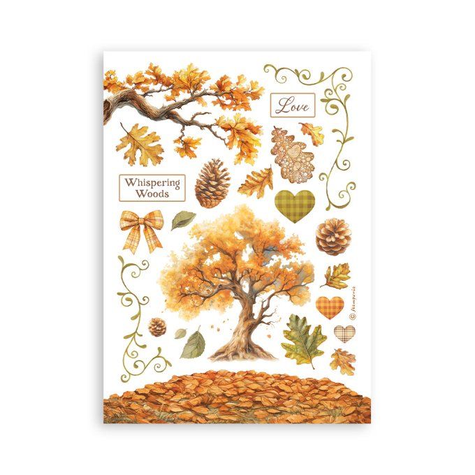 8 feuilles, éléments autocollants, dim. 14.5x21cm environ, Whispering woods, Stamperia
