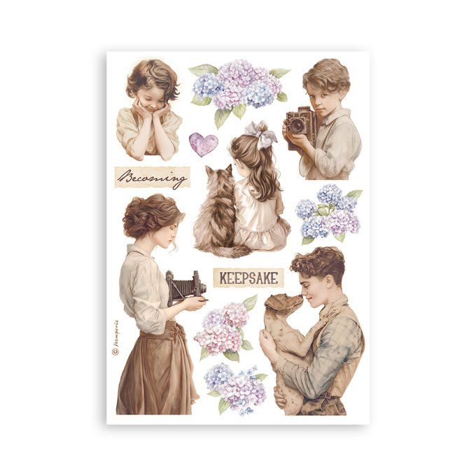 8 feuilles, éléments autocollants, dim. 14.5x21cm environ, Quiet days, Stamperia