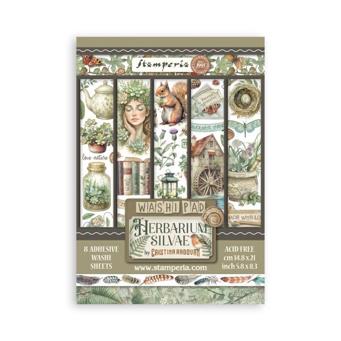 8 feuilles, éléments autocollants, dim. 14.5x21cm environ, Herbarium Silvae, Stamperia