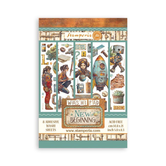 8 feuilles, éléments autocollants, dim. 14.5x21cm environ, A new beginning, Stamperia