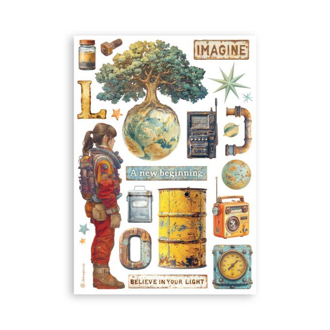 8 feuilles, éléments autocollants, dim. 14.5x21cm environ, A new beginning, Stamperia