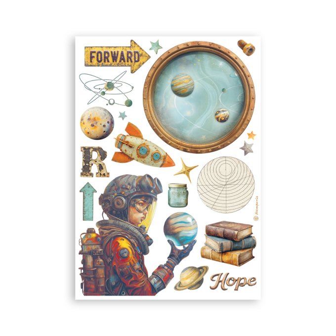 8 feuilles, éléments autocollants, dim. 14.5x21cm environ, A new beginning, Stamperia