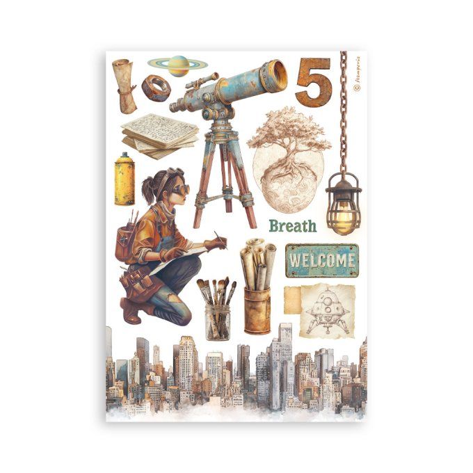 8 feuilles, éléments autocollants, dim. 14.5x21cm environ, A new beginning, Stamperia