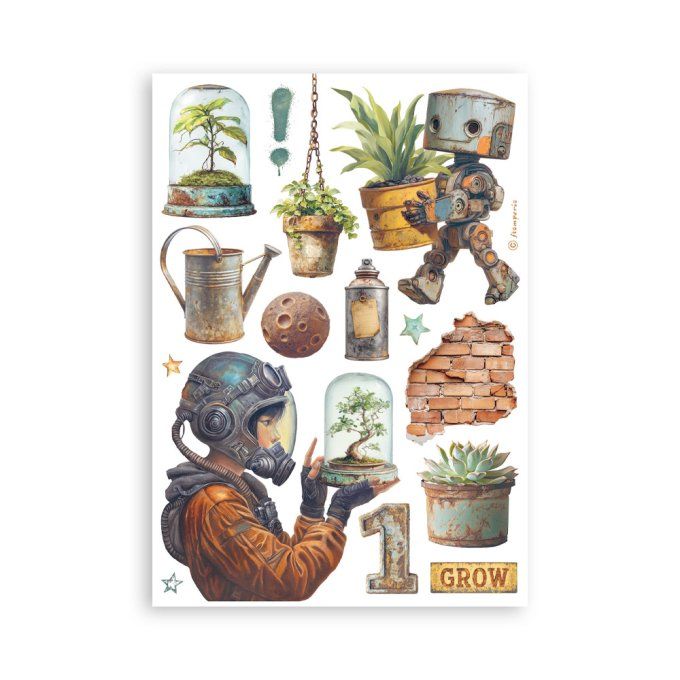 8 feuilles, éléments autocollants, dim. 14.5x21cm environ, A new beginning, Stamperia