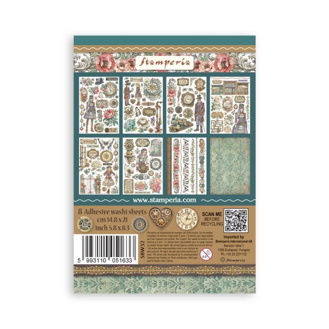 8 feuilles, éléments autocollants, dim. 14.5x21cm environ, Gardens of time, Stamperia