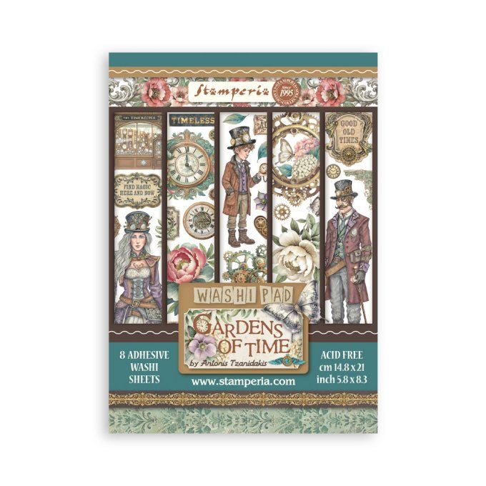 8 feuilles, éléments autocollants, dim. 14.5x21cm environ, Gardens of time, Stamperia