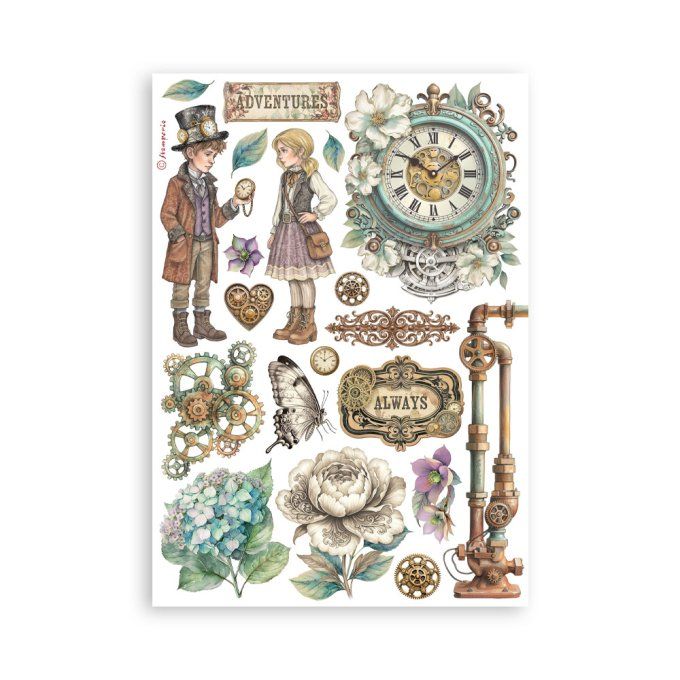 8 feuilles, éléments autocollants, dim. 14.5x21cm environ, Gardens of time, Stamperia