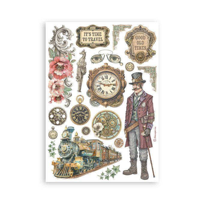 8 feuilles, éléments autocollants, dim. 14.5x21cm environ, Gardens of time, Stamperia