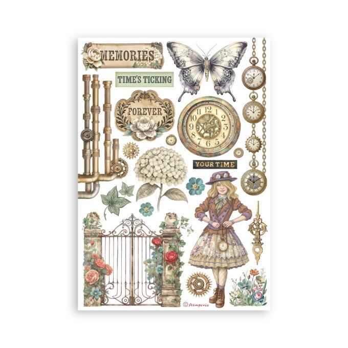 8 feuilles, éléments autocollants, dim. 14.5x21cm environ, Gardens of time, Stamperia