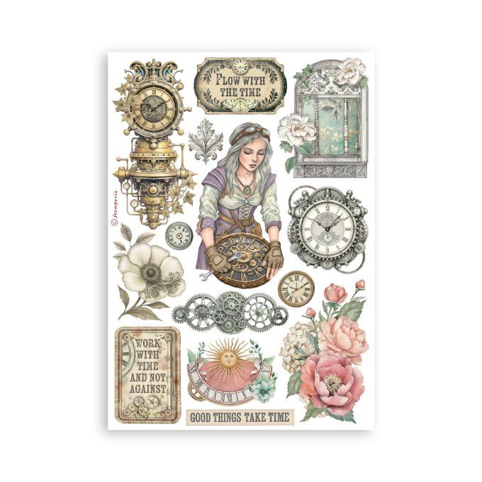 8 feuilles, éléments autocollants, dim. 14.5x21cm environ, Gardens of time, Stamperia