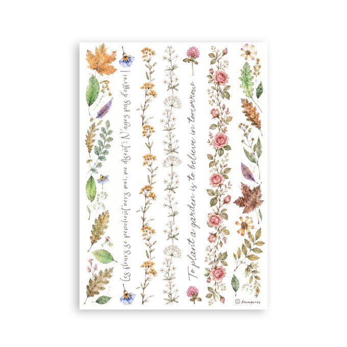 8 feuilles, éléments autocollants, dim. 14.5x21cm environ, collection : Flowers and Poems