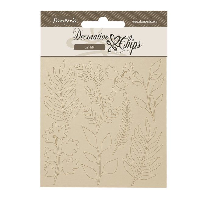 Stamperia, planche de chipboards - dimension 14x14cm - Forest, feuilles