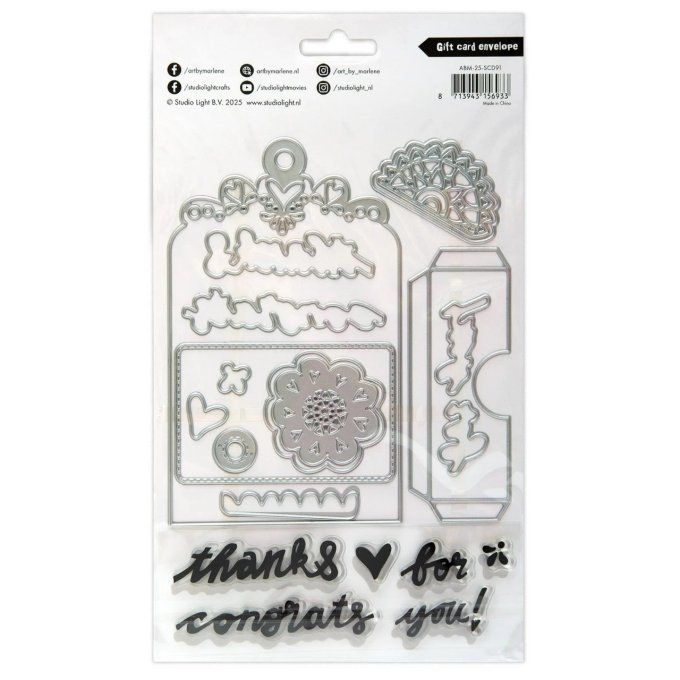 14 Dies et 6 tampons, Art by Marlène, Gift card envelope