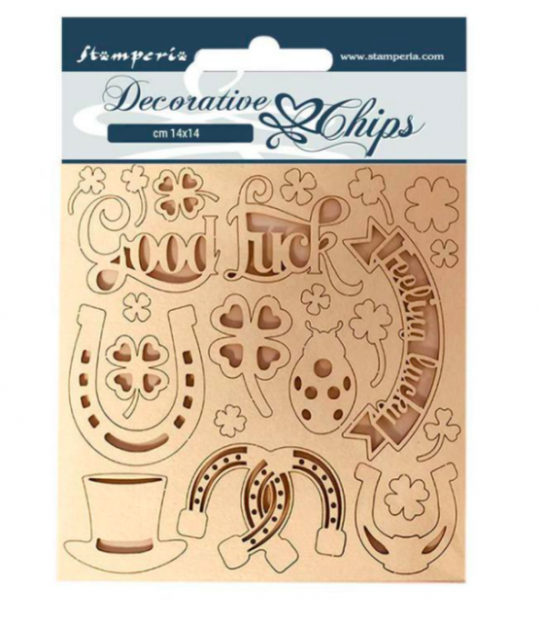 Stamperia, planche de chipboards - dimension 14x14cm - Good luck