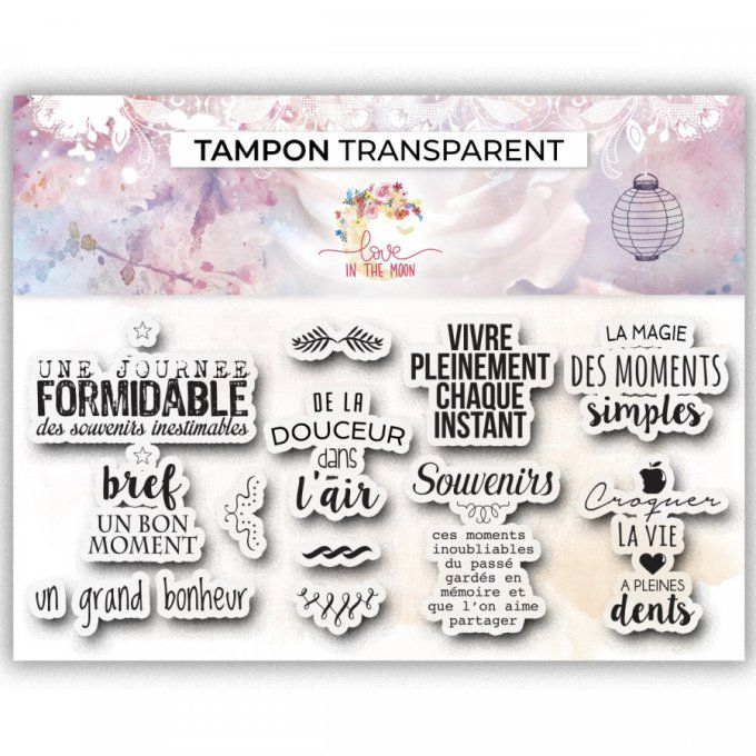 Planche de 11 Tampons clears - Moments sympas - Love in the moon