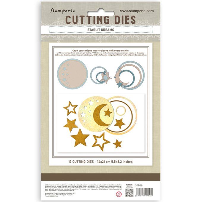 Stamperia, 12 Dies de découpe, Rêves d'étoiles, dim. de la planche de dies : Format A5