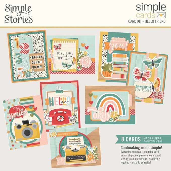 Simple Stories - kit de confection pour réaliser 8 cartes - Hello Friends