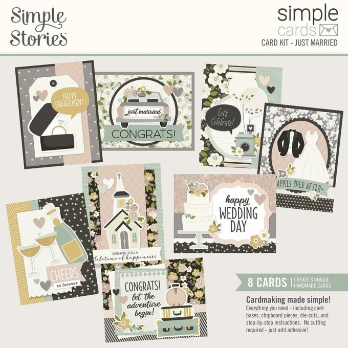 Simple Stories - kit de confection pour réaliser 8 cartes - Just married