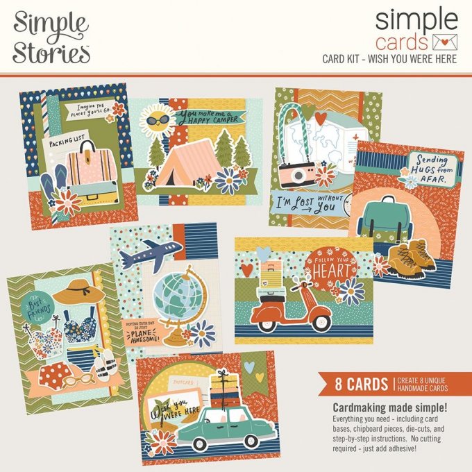 Simple Stories - kit de confection pour réaliser 8 cartes - Wish you were here